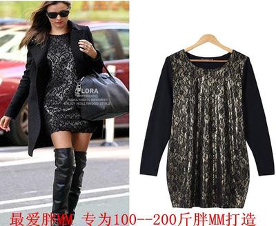 秋日優(yōu)雅之選 胖太太歐美氣質(zhì)寬松連衣裙，顯瘦復(fù)合蕾絲打造自信風(fēng)采